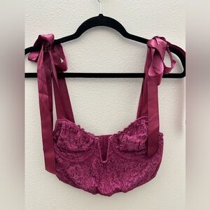 Urban Outfitters Out From Under Lace Corset Top Silk Ties